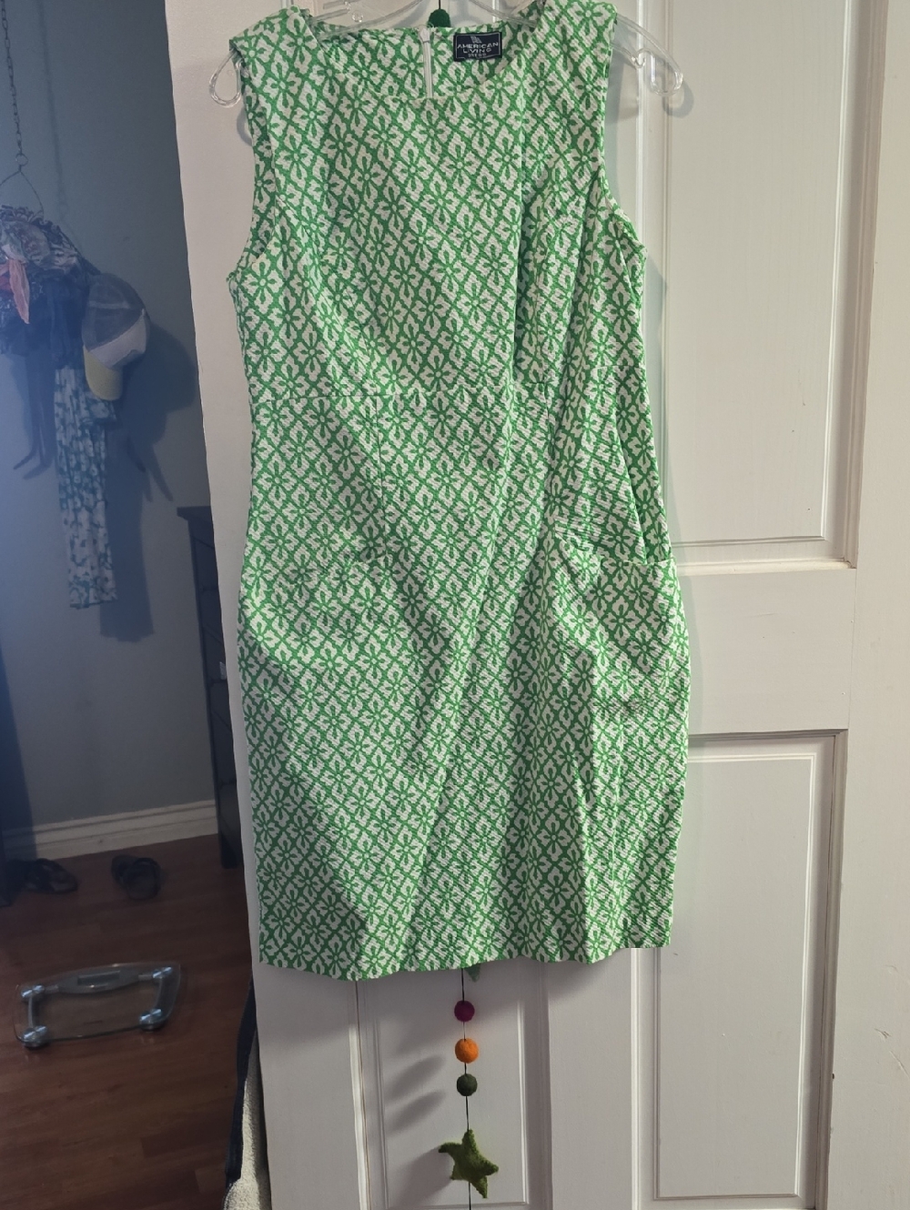 American Living Green and White Geometric Midi Dress